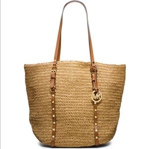 MICHAEL KORS Large Straw Leather Tote Shopper